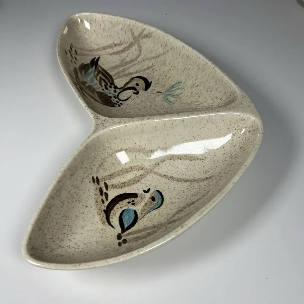 Vintage Mid-Century Red Wing Pottery Bob White  Boomerang,  Divided Serving Dish